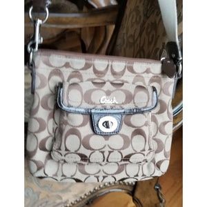 Coach F45026 Signature Collection Khaki Canvas Swing Pack Cross Body Bag